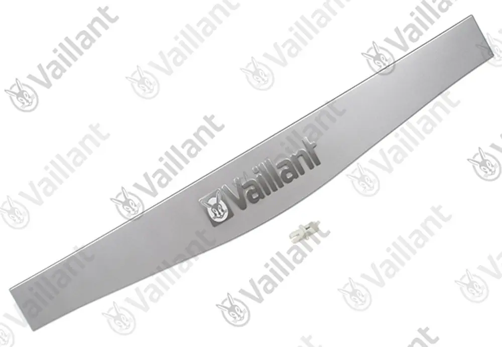 Silberner Griff mit dem Logo von Vaillant, geeignet für verschiedene Modelle. Der Griff ist glatt und schmal, mit einer Halterung.